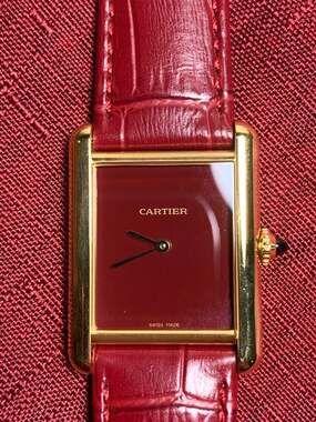 Cartier Tank Must WSTA0054 Large Steel Red Dial Quartz Watch Red Strap + Warrant